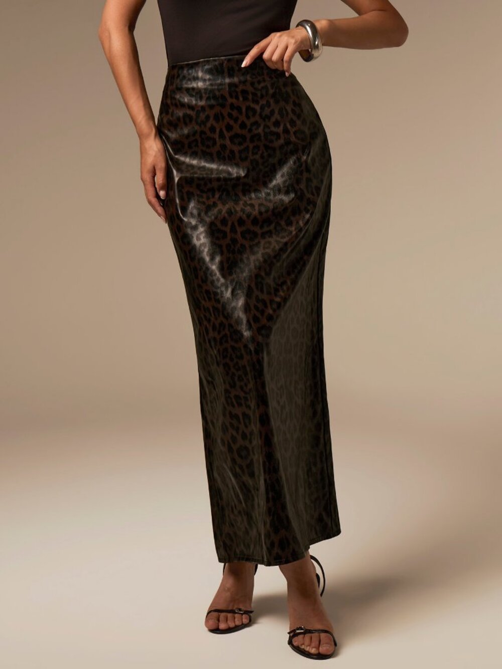 Multicolor Elegant Women's Leopard print Faux PU Leather Pencil Skirt